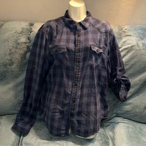 Urban pipeline Blue Plaid button down Shirt large 3/4 sleeves